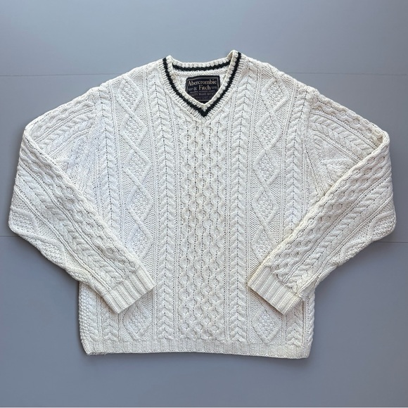 Vintage Abercrombie & Fitch Y2K Fisherman Ivory Cable Knit Sweater Size XL - Picture 1 of 7